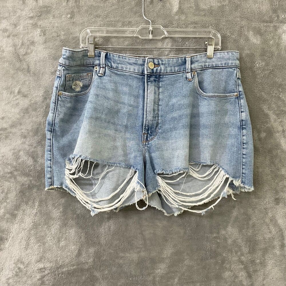 Good American Girlfriend cut off Denim shorts women’s  12/31  Blue Distressed *